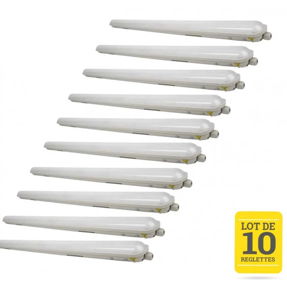 Lot de 10 réglettes LED Etanche 150cm 55W 4000K IP65 CREALYS