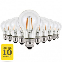 Lot de 10 ampoules LED à filaments E27 4W blanc chaud - Verre transparent - variable