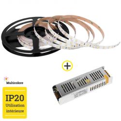 Pack Ruban LED 5m Multicolore + Transformateur 100W 24V IP20