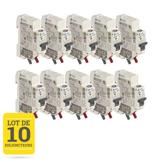 Lot de 10 Disjoncteurs 16A connexion automatique 1P+N 3kA