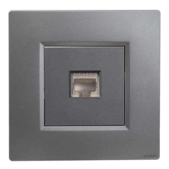 Prise RJ45 Murale Cat. 6 Simple Gris Alu Complète NOANE