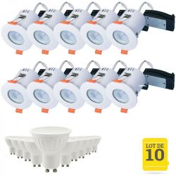 Lot de 10 Spots encastrés fixes RT2012 10W max + 10 Ampoules LED GU10 5W blanc chaud