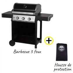 Pack Barbecue Gaz 3 Brûleurs Plancha/Grill/Latéral + Housse de protection imperméable ROSTER