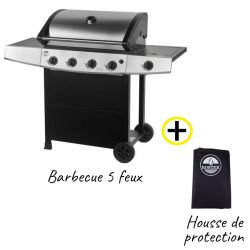 Pack Barbecue Gaz 5 Brûleurs Plancha/Grill/Latéral + Housse de protection imperméable ROSTER