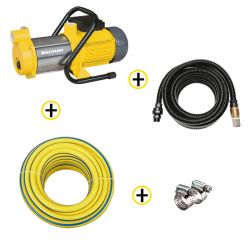 Pack Pompe de Surface Multicellulaire 900W  + Kit d'Aspiration 7m Ø25mm + Tuyau d’arrosage Ø19mm 25m + Colliers de serrage